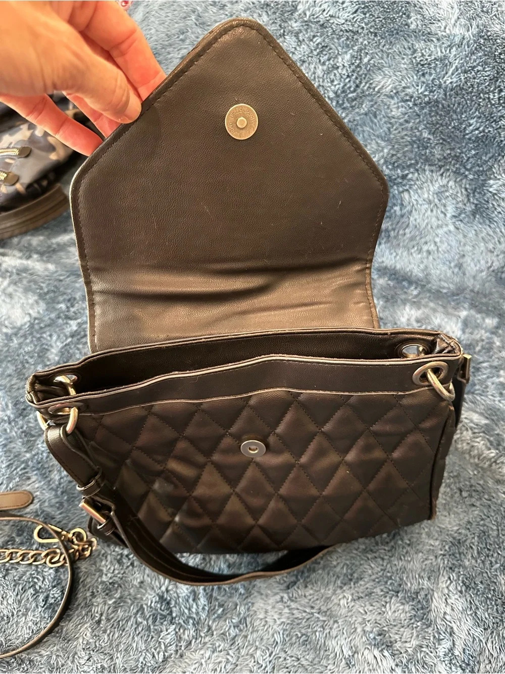 Steve Madden Quilted Black Shoulder Bag with Removable Chain Strap